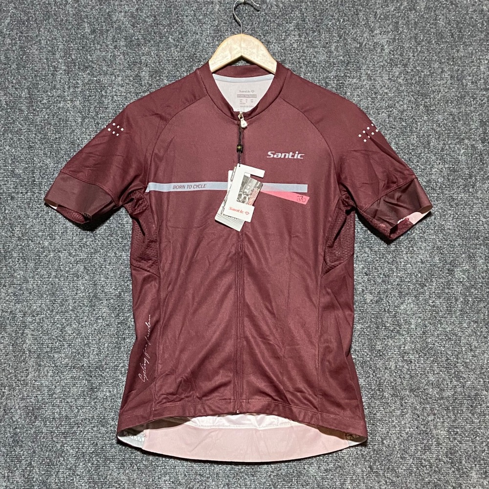 Santic Mens M Cycling Jersey Short Sleeve Burgundy Full Zip Bike Shirt WM0CT081J